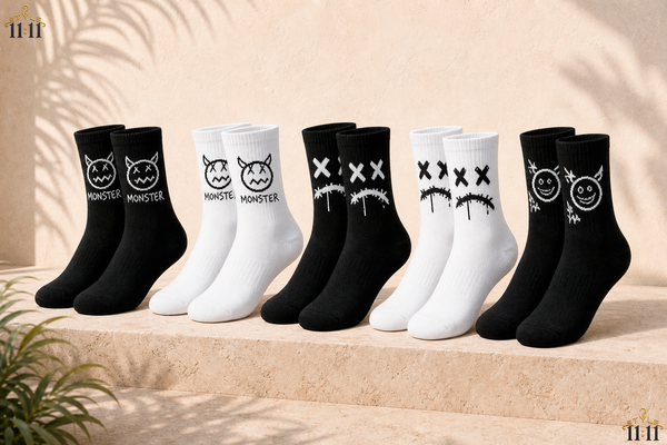 Calcetines de Hombre 👻 $2 el Par | Diseño Carita Fantasma | Blanco y Negro