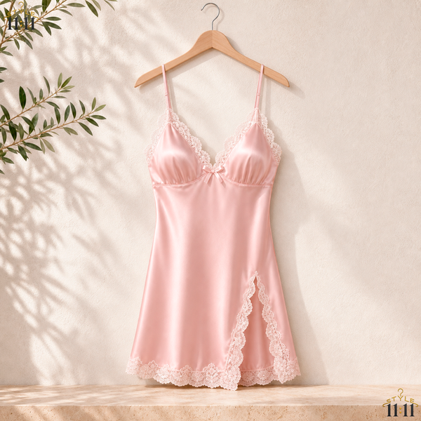 Camisón Satén Floral 🌸 $12 | Vestido de Dormir con Encaje | Rosa XS | Talla XS