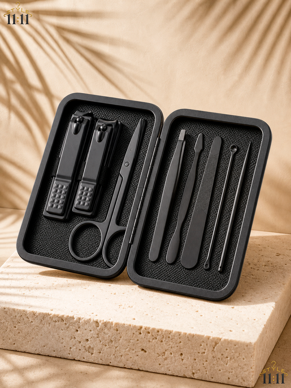 Kit Manicure 8 Piezas 💅 $8 | Acero Inoxidable con Estuche | Negro