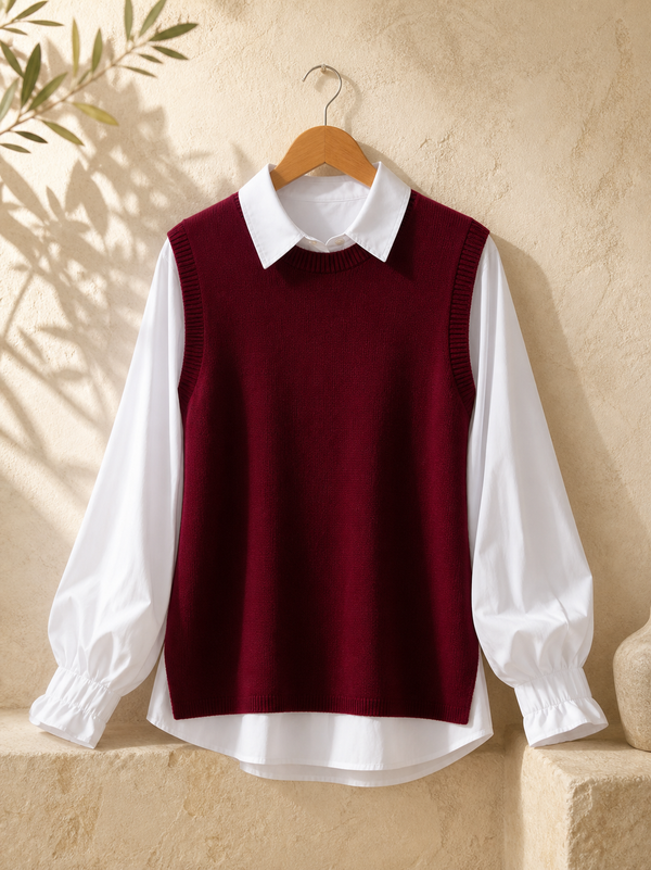 Chaleco de Punto INAWLY 🍷 $20 | Abertura Lateral Elegante | Burdeos L | Talla L