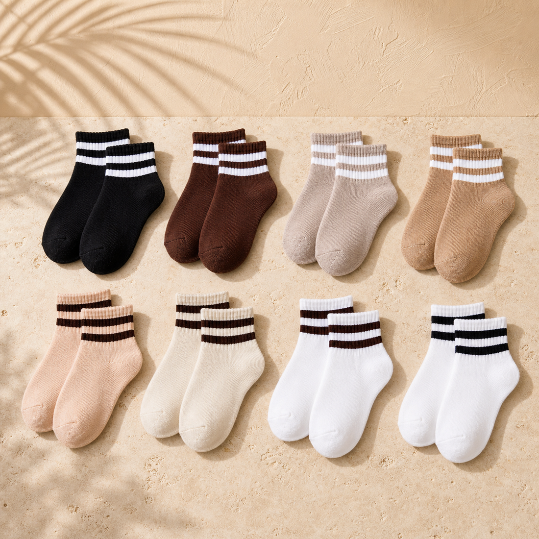 Calcetines Tobilleros para Niños 🧦 2 Pares por $3 | Tonos Neutros | Tallas 3-8 Años