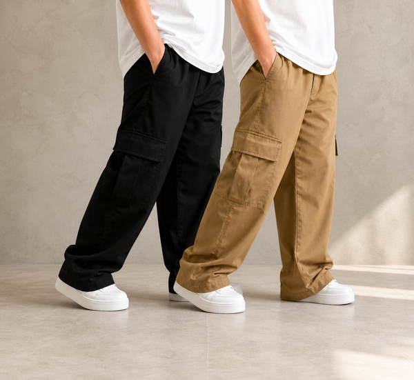 Pantalón Cargo Holgado 💥 $15 c/u | Bolsillos Laterales | Negro o Caqui | Talla 6 Años