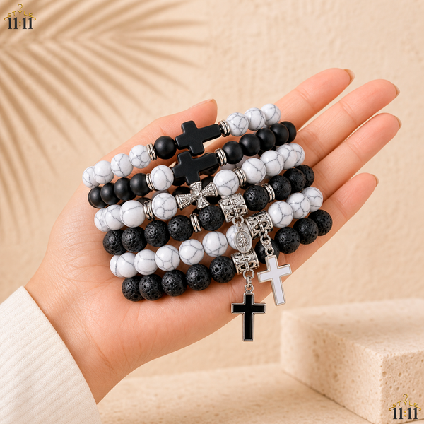 Pulseras con Cruz de Piedra 📿 $5 las 2 | Cuentas Vintage Unisex