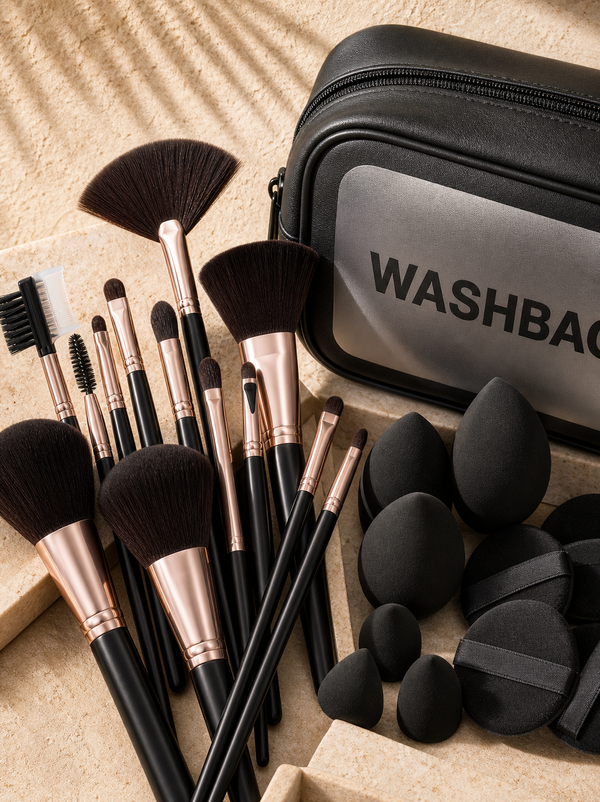 Kit de Maquillaje Profesional 46 Piezas 💄 $30 | Brochas + Esponjas + Bolso